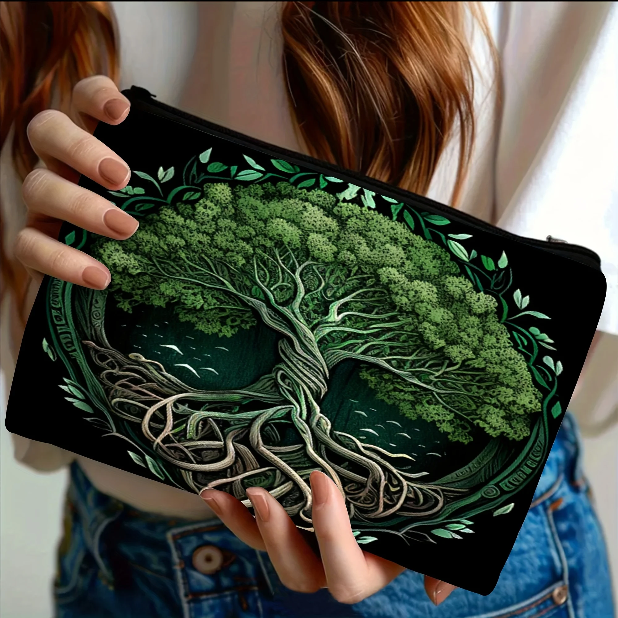 1 Stück Make-up-Tasche „Baum des Lebens“ – künstlerische kosmische und natürliche Designs, leichter Reise-Kosmetik-Organizer mit sicherem Reißverschluss