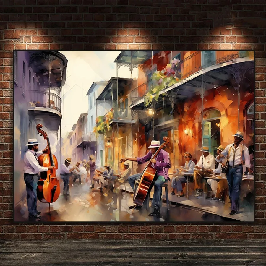 5D DIY Diamond Embroidery Picture Abstract New Orleans Jazz Bourbon Street Cello Art Diamond Painting Mosaic Wall Art