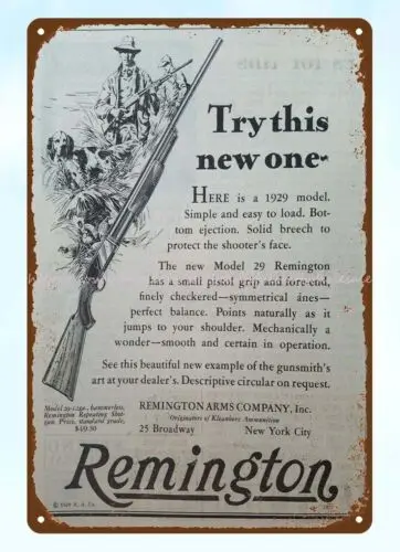 1929 Remington firearm hammerless repeating shotgun metal tin sign art is wall