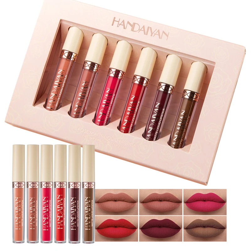 HANDAIYAN 6pcs/ Box Lipstick Set Matt Nude Velvet Lip Gloss Lips  Waterproof Longlasting  for Makeup Cosmetics Set