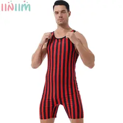 Mens Striped Wrestling Singlet Bodysuit Weight Lifting Stretchy Leotard Workout Fitness Outfits Athletic Jumpsuit Home Nightwear