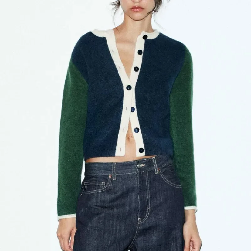 

Новинка: Женский модный осенний вязаный кардиган свободного кроя с длинными рукавами, круглым вырезом и цветовыми блоками