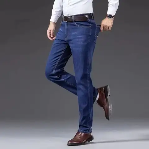 2024 mode hommes Stretch lâche jean droit décontracté élastique coupe ajustée Denim pantalon mâle marque affaires pantalon grande taille 38 40