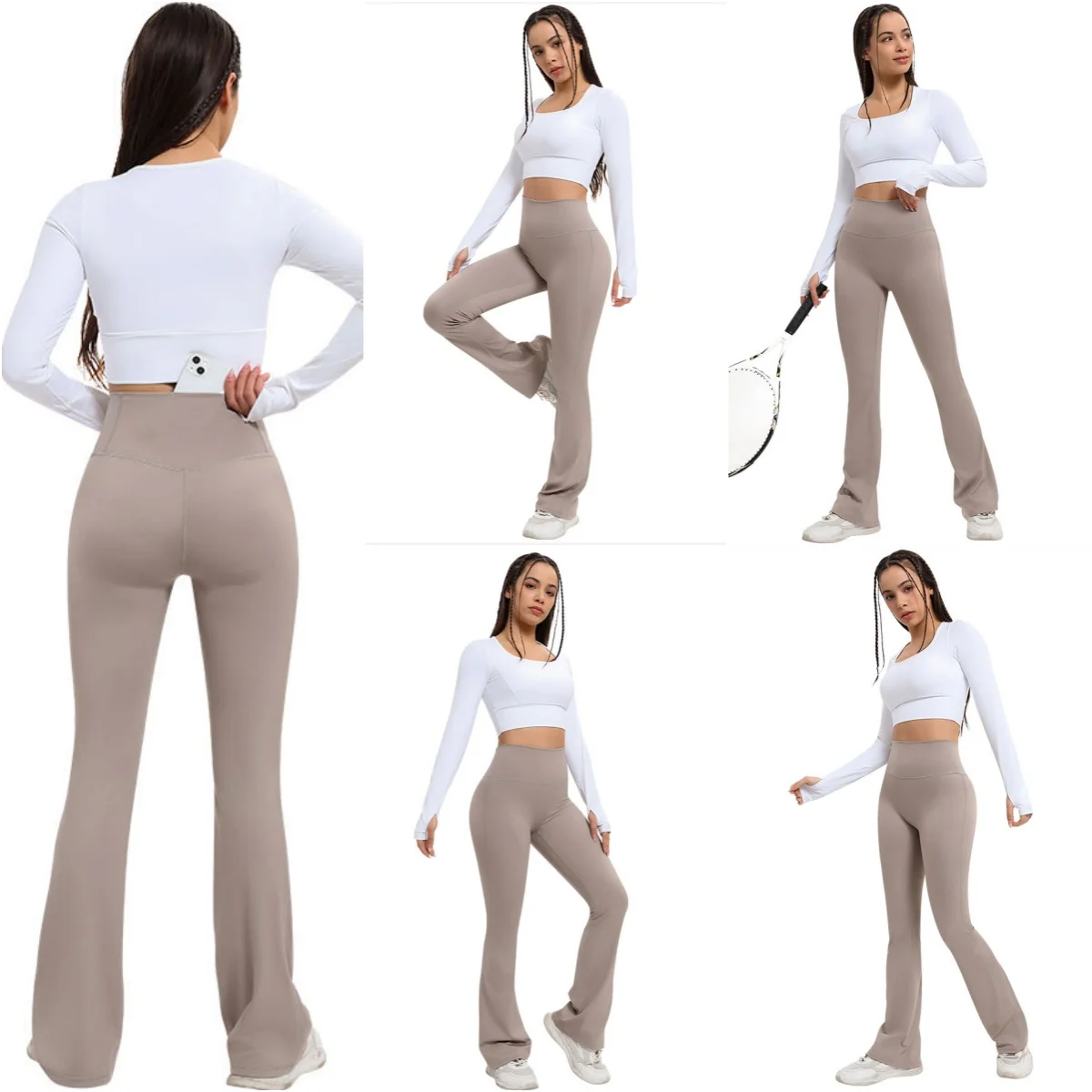 Women Yoga Flare Pants Stretch High Waist Casual Workout Gym Fitness Leggings Women Sportswear Nylon Dance Bell Bottom Trousers