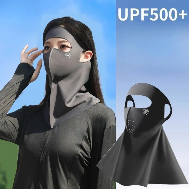 

1Pcs UPF500+ Ice Silk Full-Face Sun Protection Mask for Women Outdoor Cycling Breathable Anti UV Sunscreen Facekini & Neck Cover