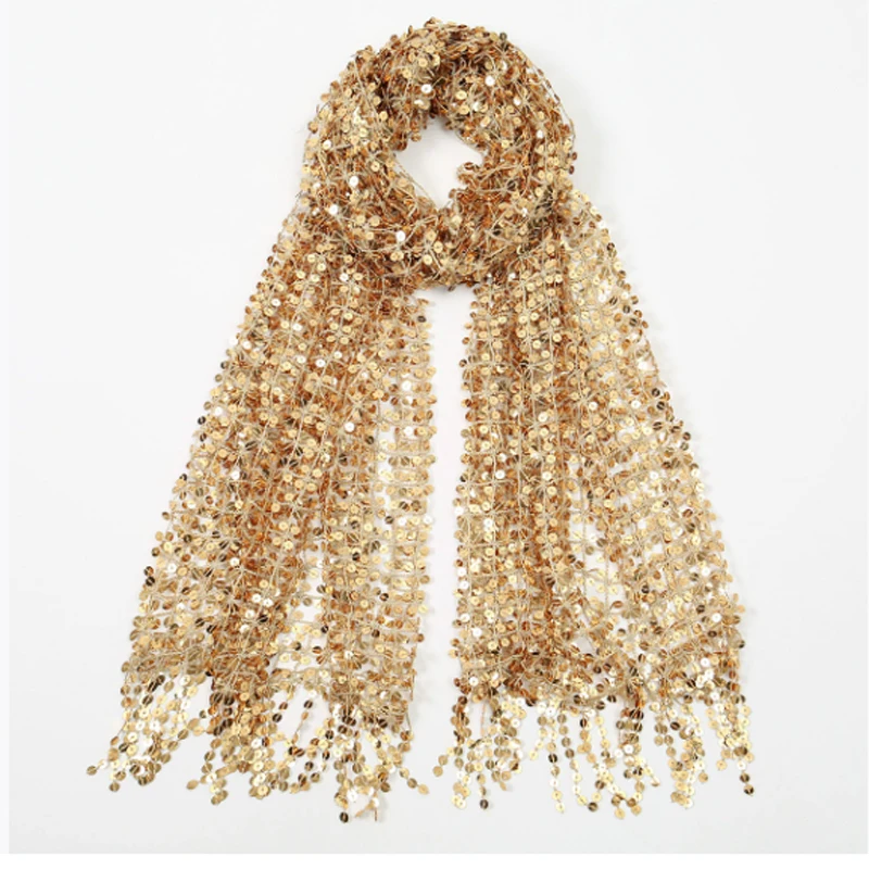 Boho Sequin Mesh Headscarf Gold Black Tassel Headwrap for Women Festival Beach Wedding Bridal Hairpiece Shiny Shawl Hair Decor view 4