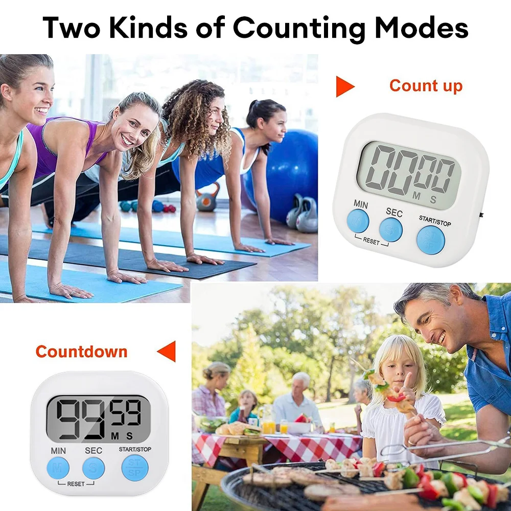 LCD Digital Kitchen Timer Magnetic Countdown Stopwatch with Stand Study Shower Sports Alarm Clock Baking Cooking Reminder Tools