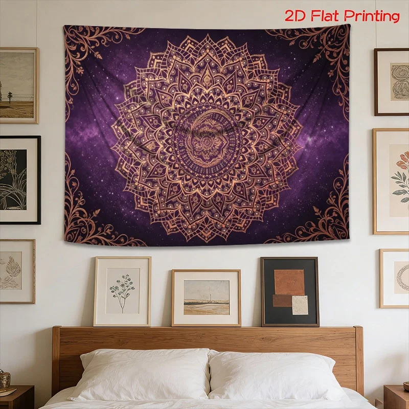 Bohemian Mandala Galaxy Tapestry Wall Hanging Purple Boho Decor Spiritual Cosmic Print for Living Room Bedroom Home Art Decorati