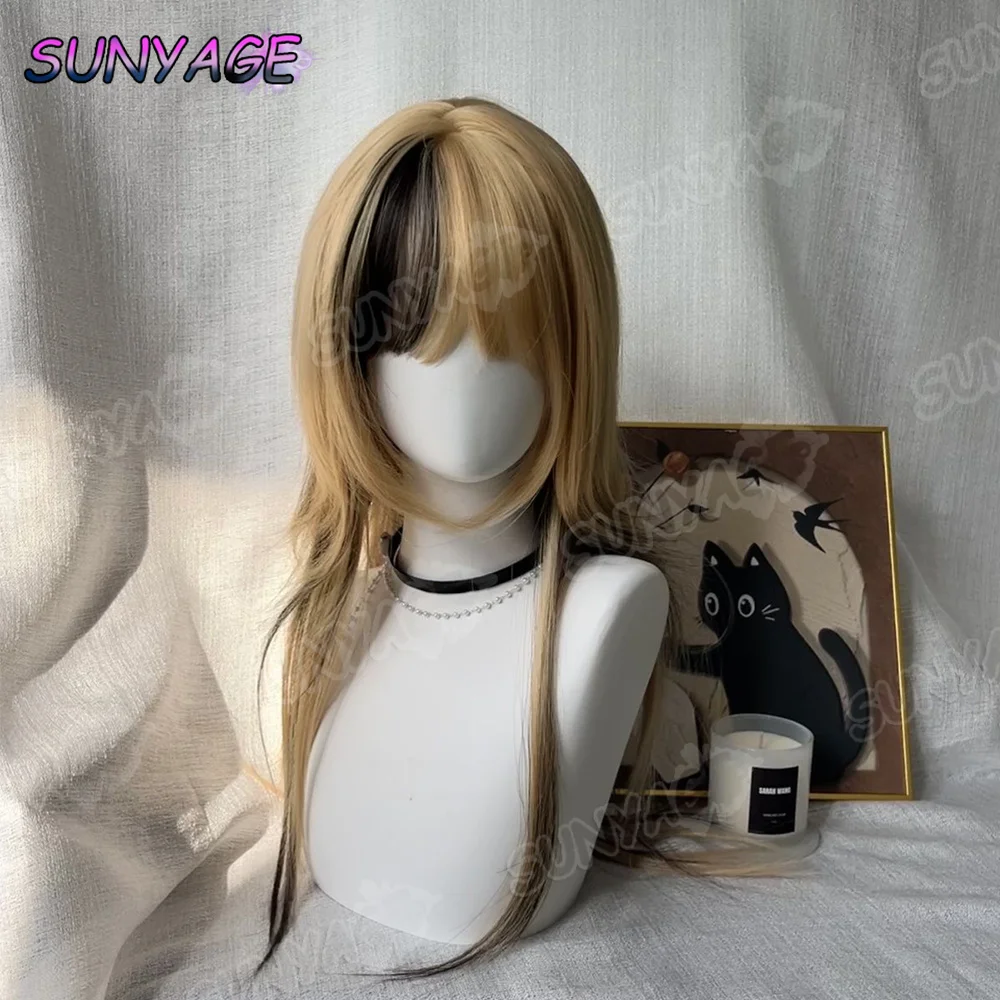 SUNYAGE لوليتا شعر مستعار ذيل حصان مزدوج أنثى الظلام أبي نمط الذهب الأسود مصبوغ خدش كليب ذيل حصان عقال بيروكات صناعية #3