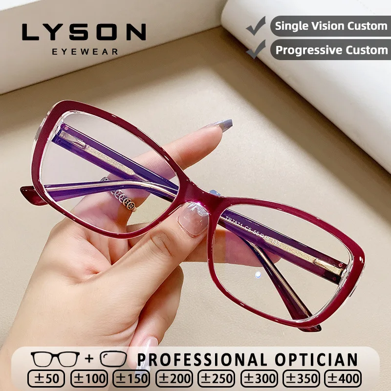 

LYSON Rectangle Reading Glasses Women High Quality Anti Blue Light Myopia Glasses Anti-Reflective Customized Optical Eyeglasses