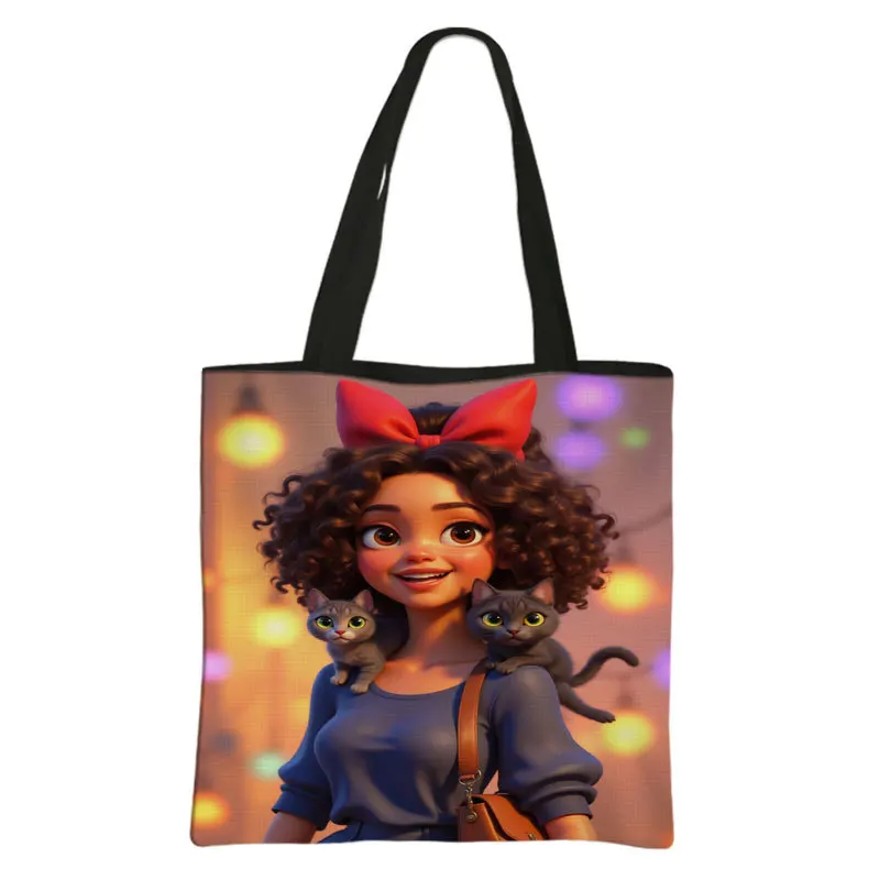 Popular Novelty Cartoon Cool African girl Tutoring Class Tutoring Remedial Bags Storage Canvas Bag One-shoulder Shopping Handbag