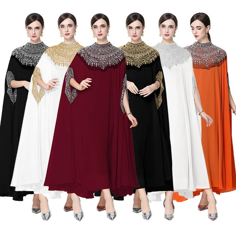 Patchwork Loose Fit Gown Loose Waist Retro Style with Summer Long Dress Round Neck Maxi Length Patchwork Design Dress for Women
