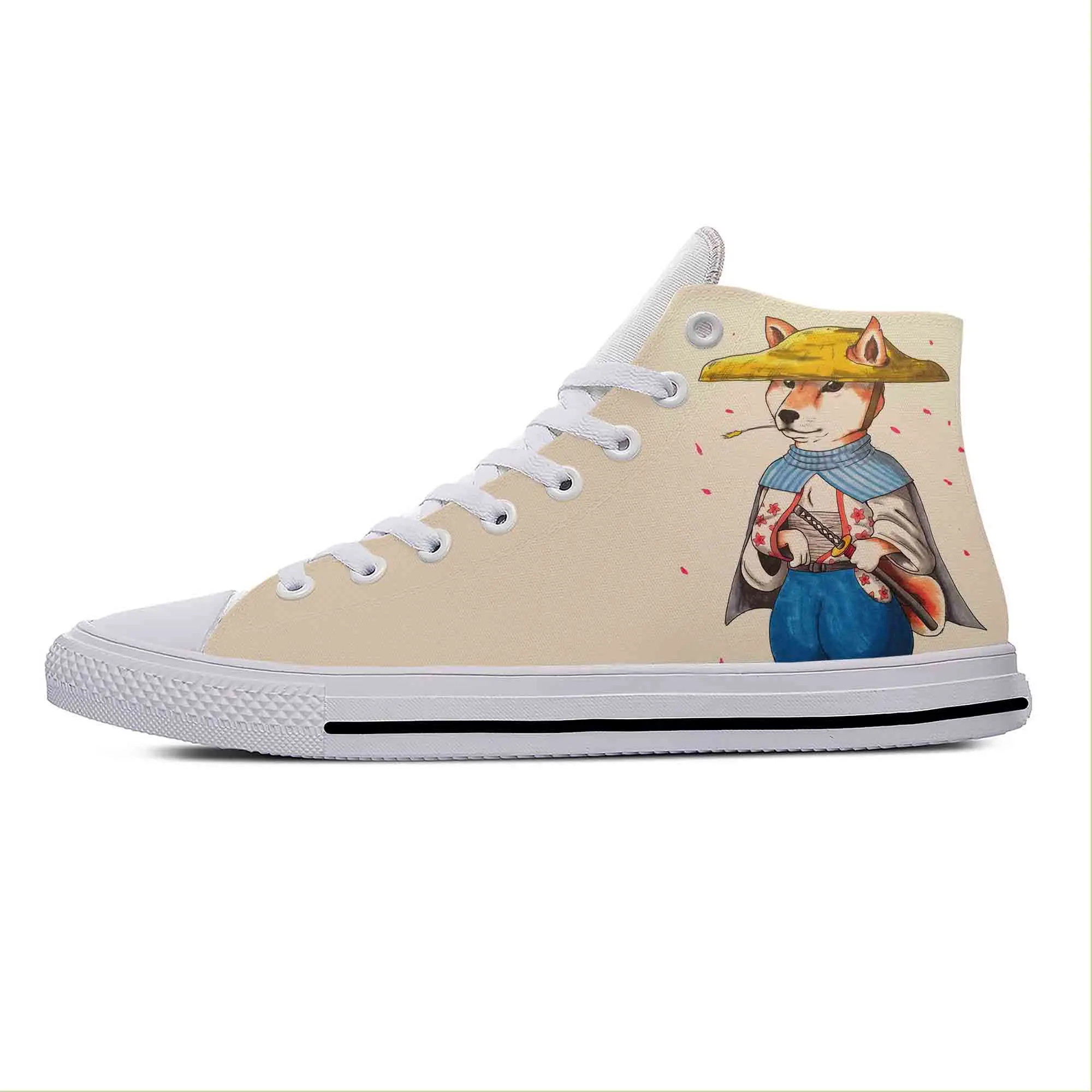 Hot Japanese Anime Cartoon Manga Samurai Shiba Inu Casual Shoes Lightweight High Top Breathable Board Shoes Men Women Sneakers