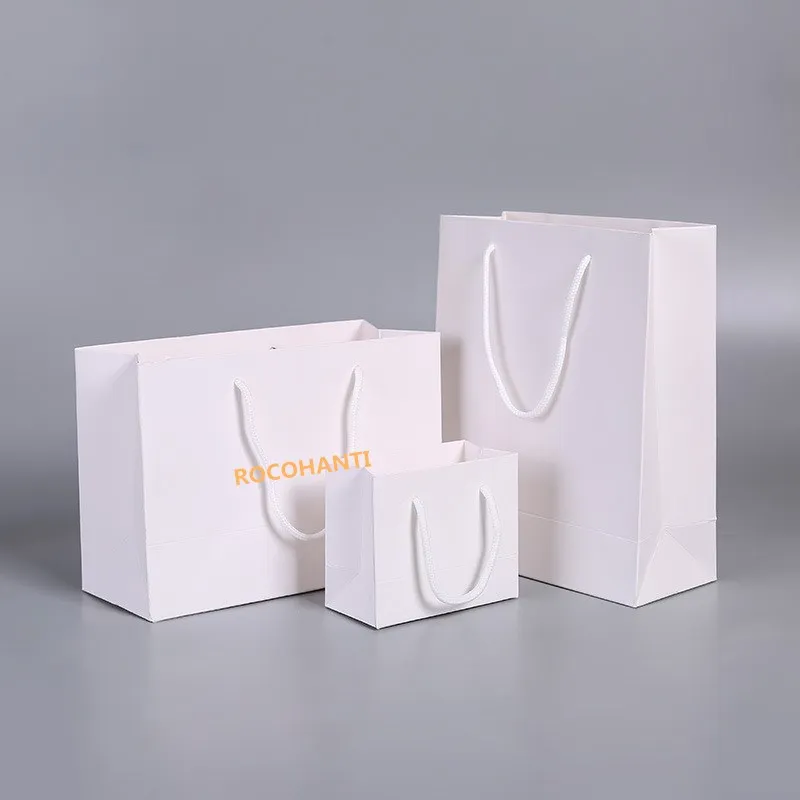 

20pcs luxury custom logo gold printed white gift paper shopping bags with logos