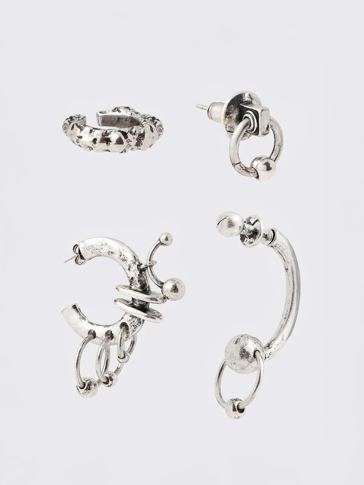 American Punk Subculture Pierced Thick Hoop Layered Ring Hoop Thick Earrings Combination