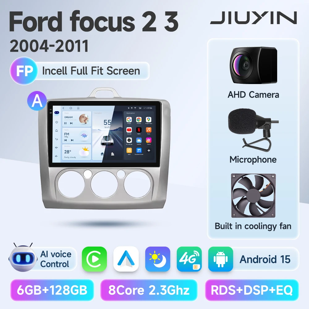 JIUYIN 9 Inch IPS Scherm Voor Ford Focus 2 2004-2011 Android 13 Auto Multimedia Speler Android Auto autoradio GPS Navi CarPlay