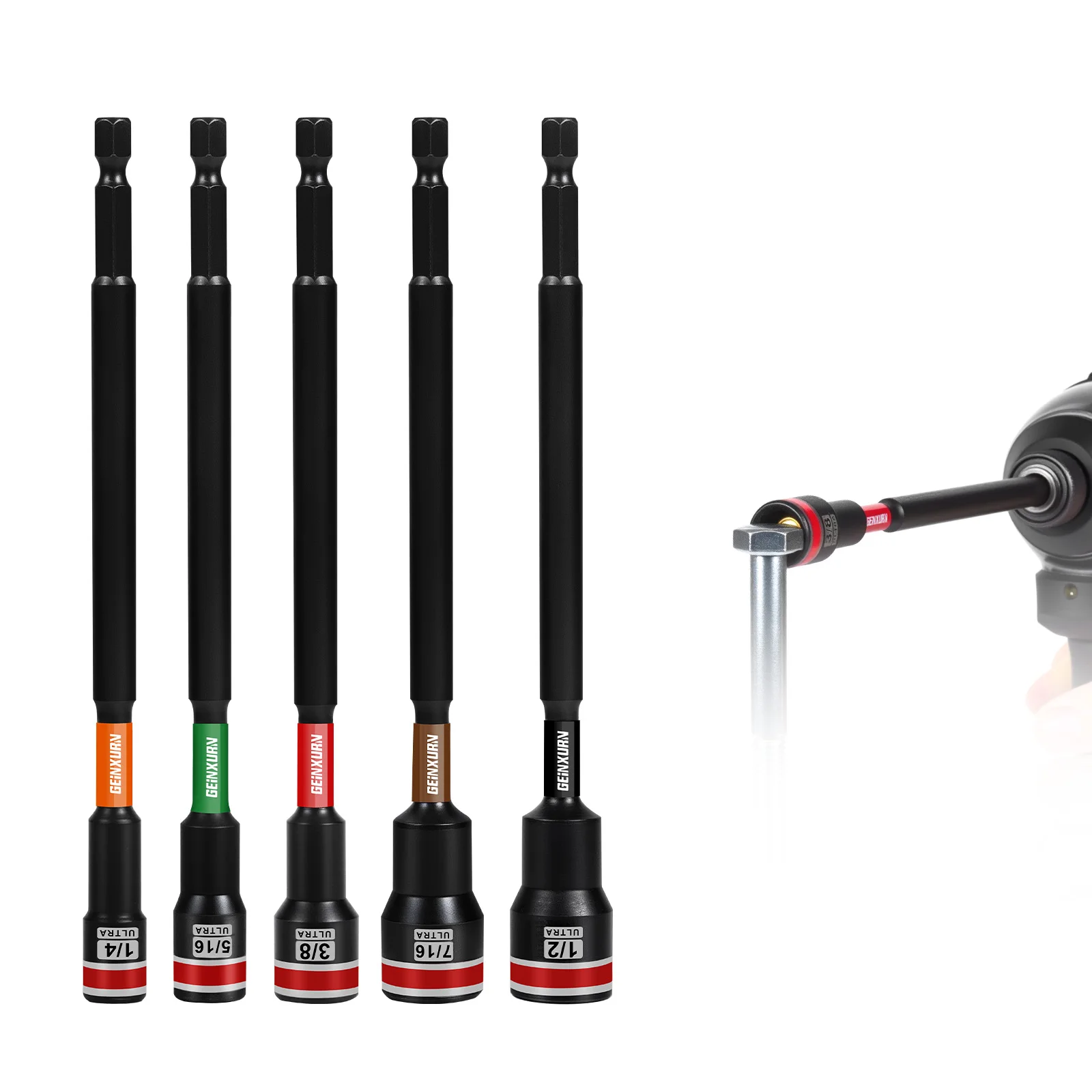 

Набор ударных гайковертов Geinxurn, длина 6 дюймов, 1/4 дюйма, 5/16 дюйма, 3/8 дюйма, набор гаек SAE, 6-точечный сплав, с портативными чехлами для хранения