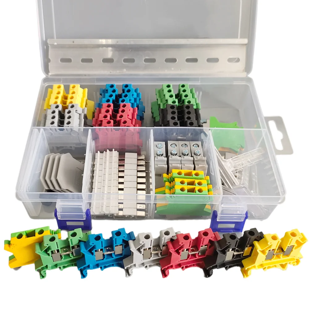 UK2.5B DIN Rail Terminal Blocks Jumpers End Covers Fixed Bridge Marker Strip Aluminum Rail Assembly 2.5mm² Cable Connector Kit