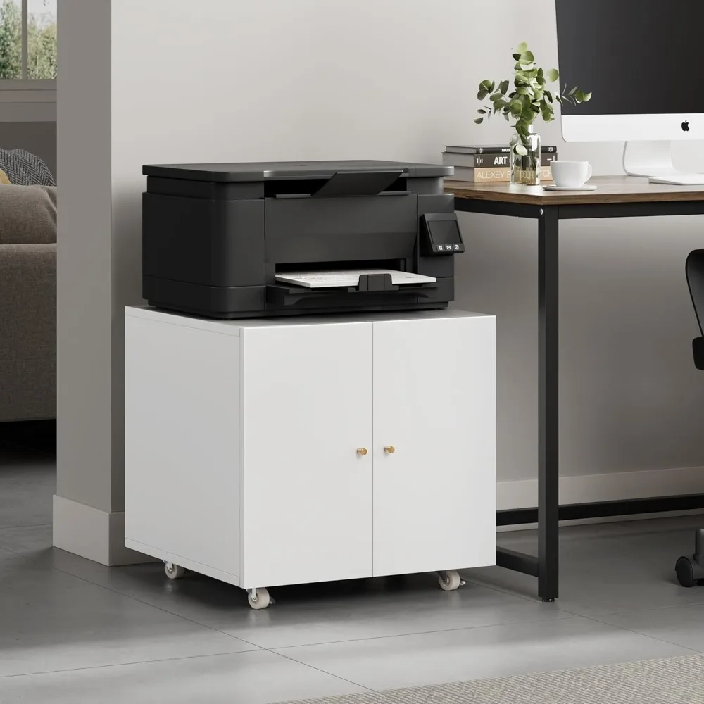 Support d'imprimante en métal avec rangement, tables d'imprimante mobiles pour petits espaces avec porte, étagère réglable, classeur sur roulettes pour H