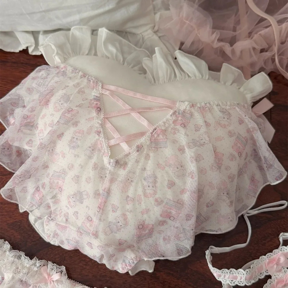 Atmungsaktive Kawaii-Spitzen-Schleifen-Slips mit Baumwoll-Zwickel, niedriger Bund, Lolita-Stil, bequeme, süße Rüschen-Slips für den Alltag, Mädchen – Detail 6