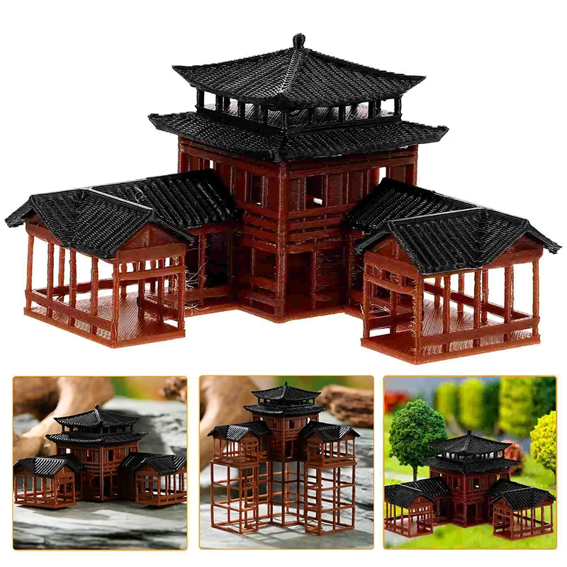 Chinese Inn Statue Ancient Building Model Miniature Japanese Pavilion Decorations Miniature Zen Garden Aquarium Bonsai Ornaments