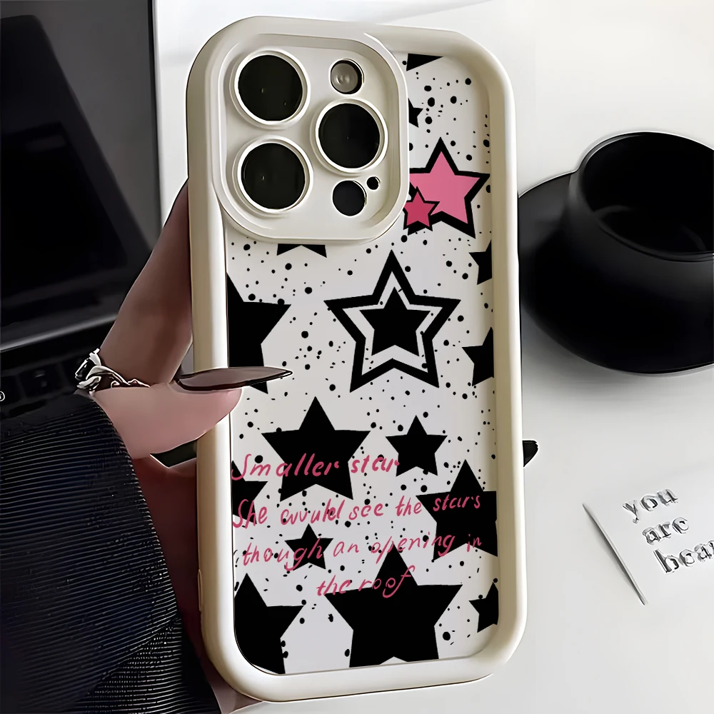 Cute Pink Stars Phone Case for Samsung Galaxy A73 A71 A55 A54 A53 A52 A51 A34 A33 A32 A23 A14 A13 A12 4G 5G Ladder Soft Cover