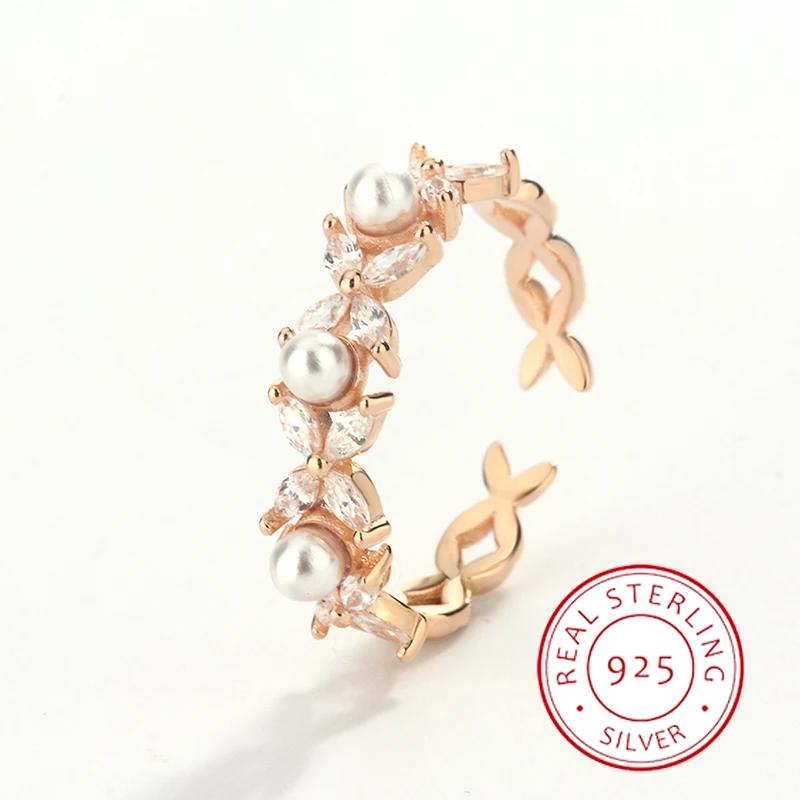 

Light Luxury, Exquisite and Elegant Authentic S925 Silver Champagne Color Flower Imitation Pearl Lady Temperament Versatile Ring