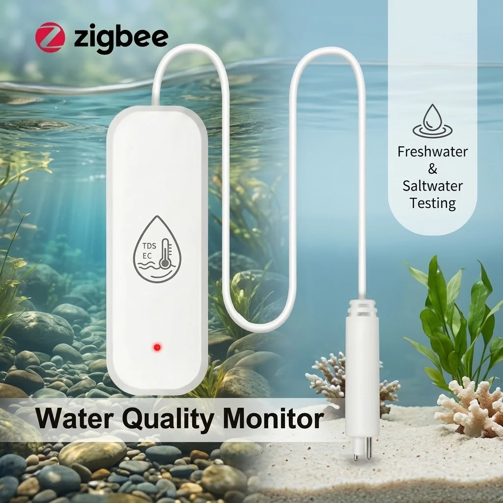 7-in-1 Water Quality Sensor Zigbee TDS/EC/SG/Temp Salinity Detection for Swimming Pools, Aquariums, Drinking Water Testing