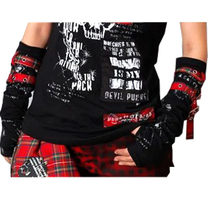 Y2K Japanese Kill Matt Rock Punk Style Splicing Skull pattern Hloves Cuff Sunscreen Finger Hand Concave Shape Sleeve