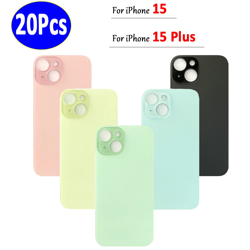 20Pcs，Big Hole NEW Battery Back Cover Glass Rear Door Replacement Battery Housing Case With Ahesive For iPhone 15 / 15 Plus