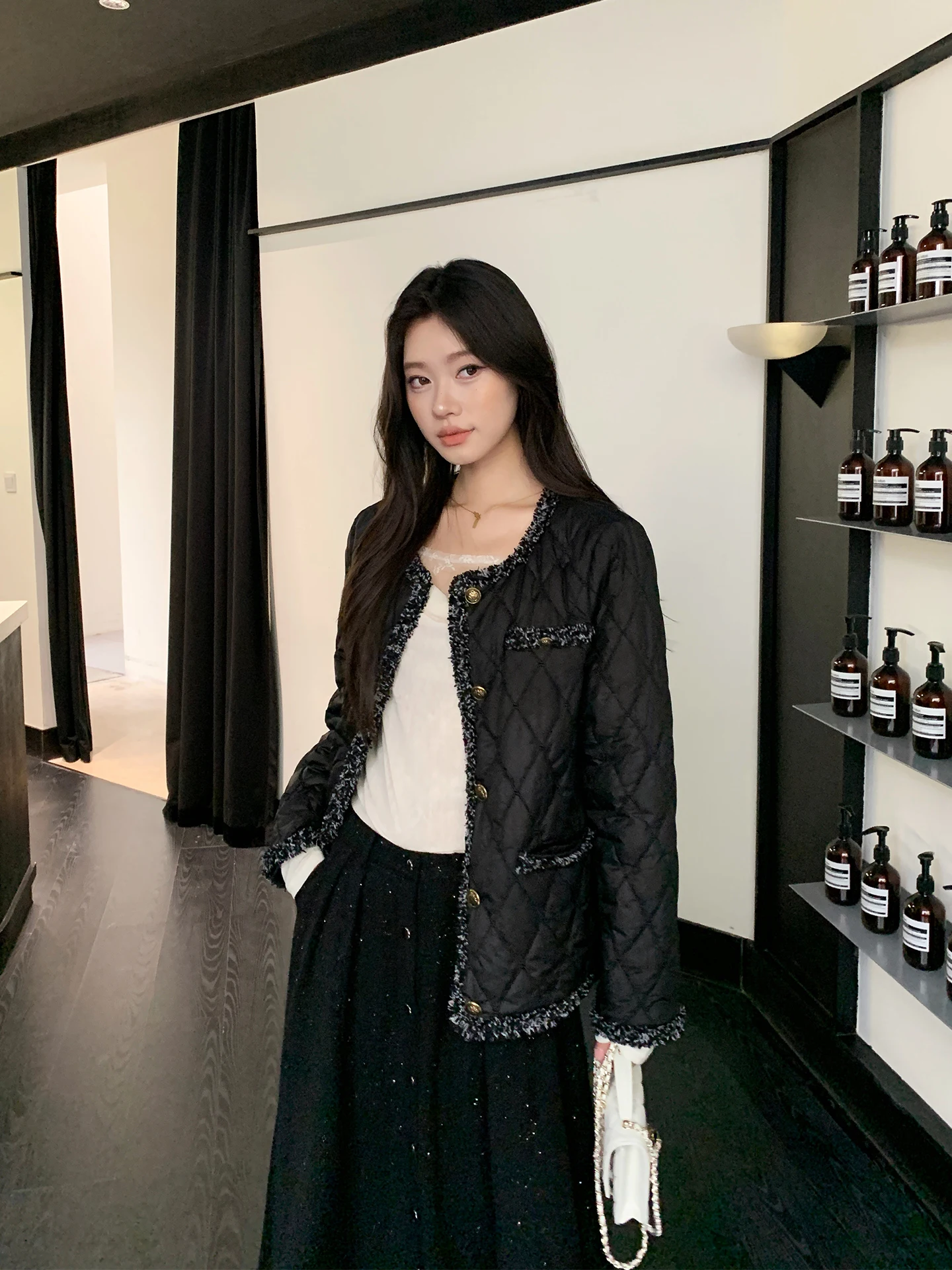 

Утепленное пальто Lao Yang's Personal ME Bla Rhombus из хлопка и полиэстера, свободного кроя, в корейском стиле, универсальное