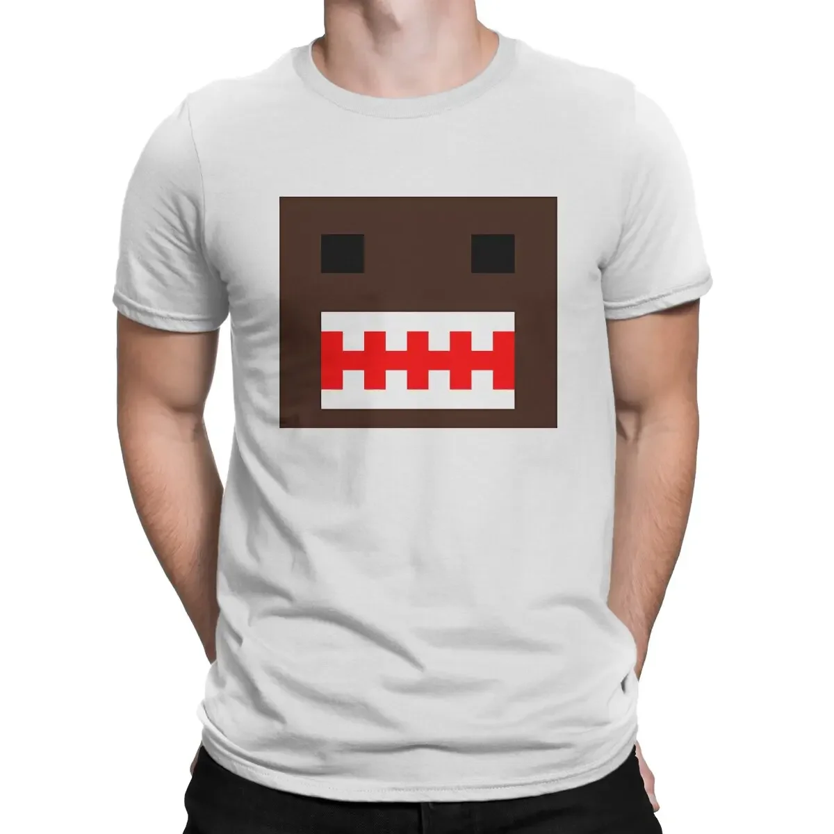 PIXEL  Face T Shirt for Men 100% Cotton Novelty T-Shirt Crew Neck Domo Kun Tees Short Sleeve Clothing Gift