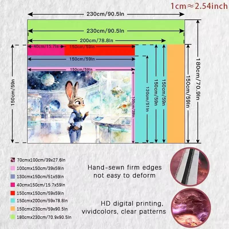 1PC ズートピア ジュディ・ホップス 水彩画 宇宙観測所 タペストリー ウォールアート、モダンなバニー警察官の寝室の装飾ギフト。