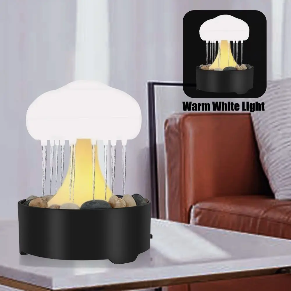 เครื่องประดับขนาดเล็กพลาสติกน้ําพุไฟฟ้า Creative Ultra Quiet Rain Cloud Night Light ตลกจําลองโคมไฟข้างเตียงห้องนอน