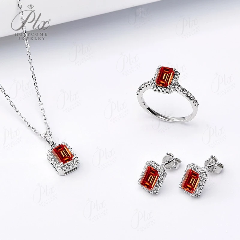 

Jewelry Set Moissanite Jewelry Set Emerald-Cut It Includes Ring Necklace & Earrings Suitable for Weddings and Ideal As A Gift