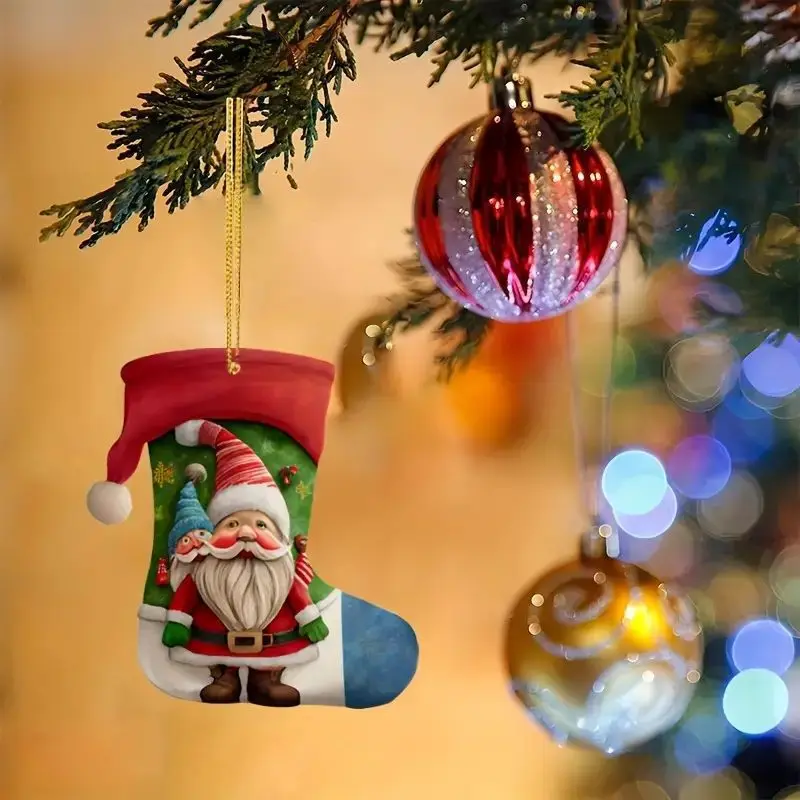 New Christmas Gift Box Keyring Car Rearview Mirror Pendant Cute Santa Claus Key Chain Christmas Socks Christmas Tree Decorations