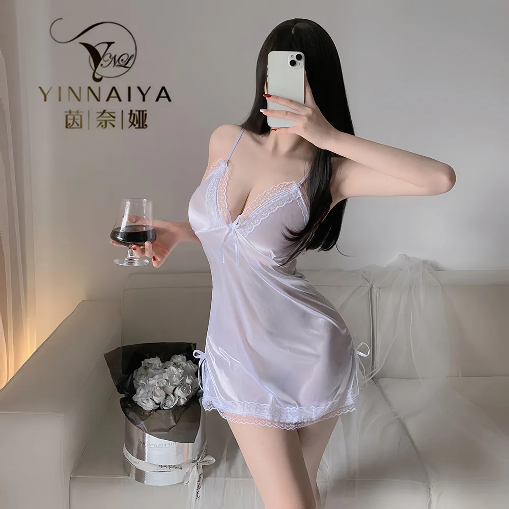 

Guanyun Sexy Lingerie High-Quality Foreign Trade Camisole Hip-Hugging Sexy Lingerie Set Maid Uniform Nightgown Sleep Dress