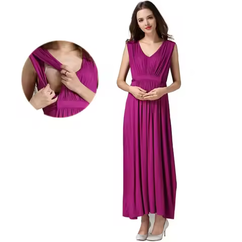 Sleeveless Party Evening Dress Summer Maternity Nursing Long Dress Soft Elegant Loose Comfortable Lactation For Pregnant Women