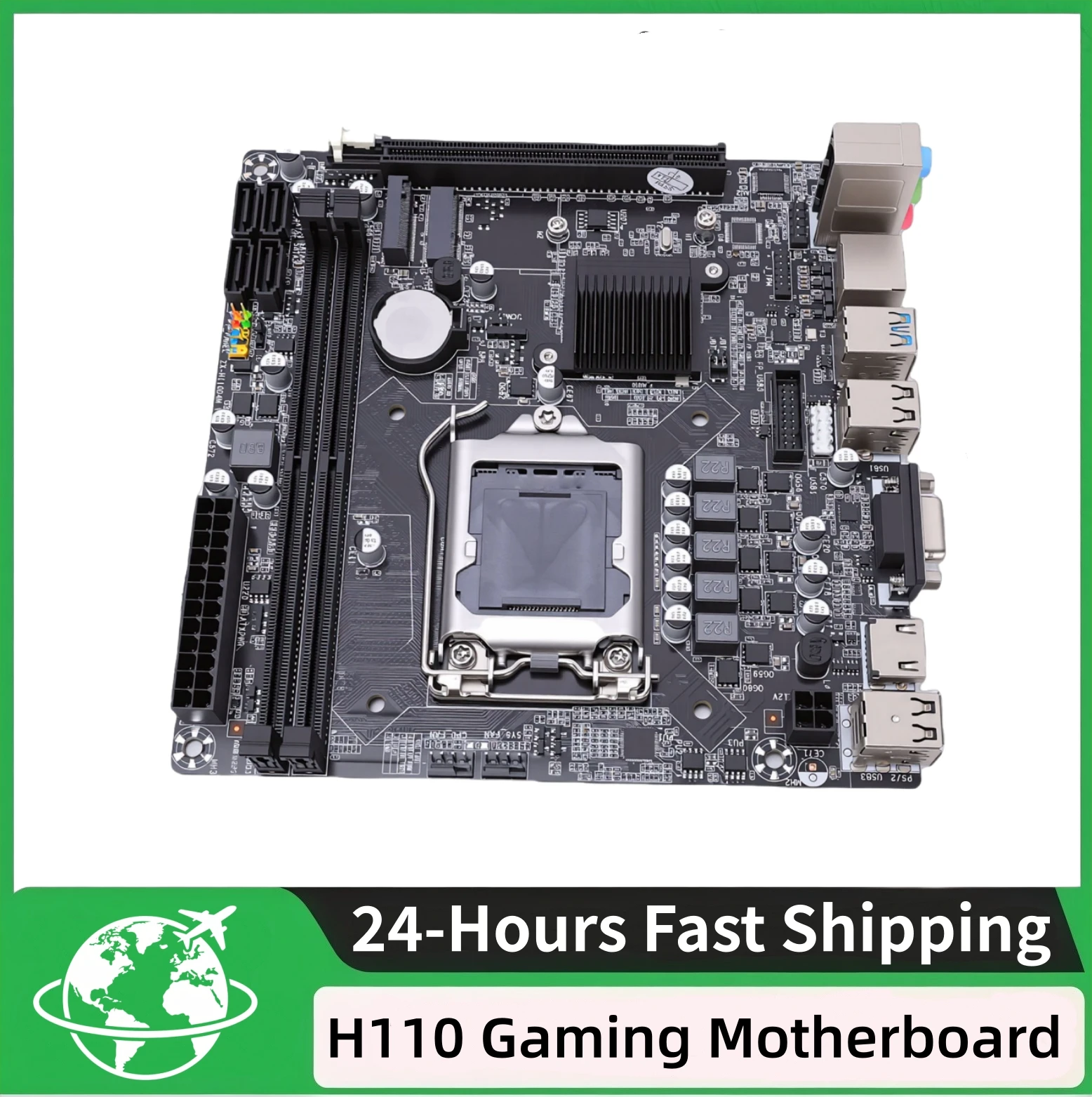 Placa base para juegos H110 con 4 puertos Serial ATA 3.0, placa base para PC con doble canal DDR4, M.2 NVMe, 10 puertos de entrada/salida y ranura PCI Express x16