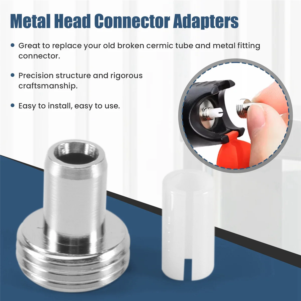 10Pcs Ceramic Tube Sleeves and 10Pcs Metal Head Connector Adapters for Fiber Optic Visual Fault Locator