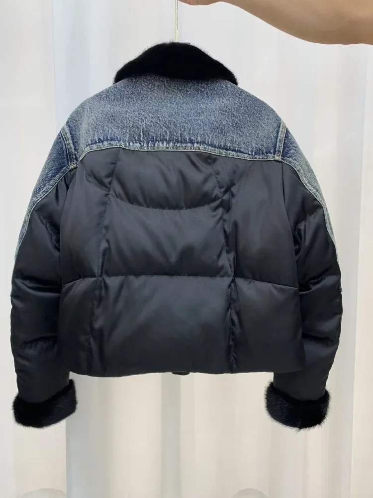 Women Goose Down Inner Lid Coat New Winter Top Clothes Female Thickenwd Warm Real Mink Fur Collar Fluffy Puffer Jacket