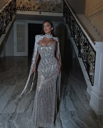 Silver Tassel Crystals Mermaid Prom Dresses Party Gowns 2025 Long Celebrity Dresses Customized Arabic Two Piece Evening Dress
