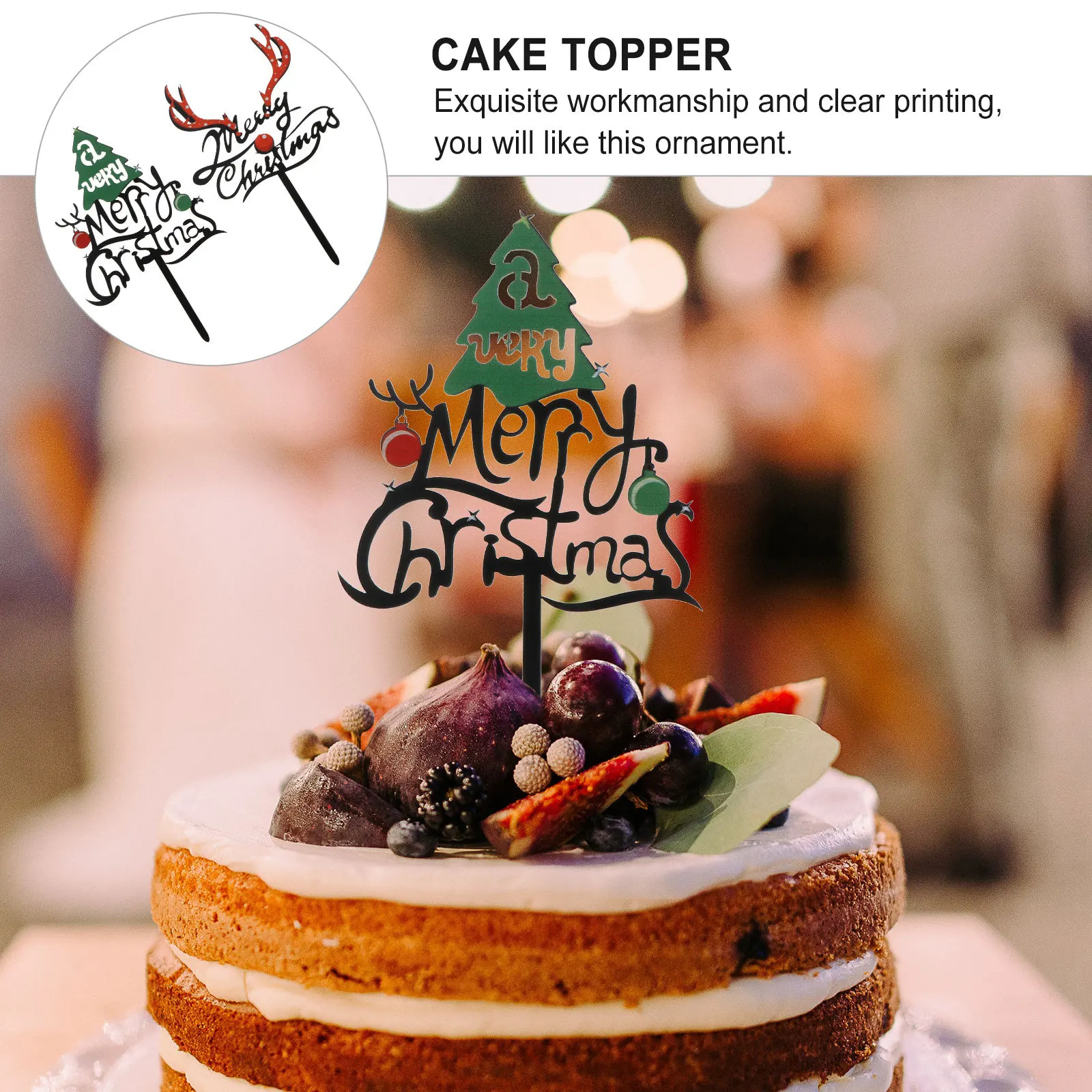 

4Pcs Acrylic Xmas Tree Cake Topper Christmas Cake Decor Antler Merry Christmas Letters Party Cupcake Dessert Picks