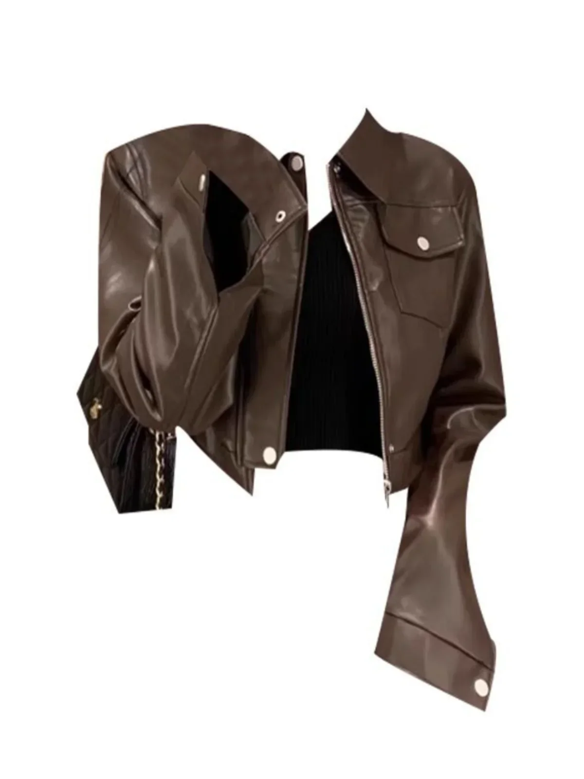 Chaqueta corta de cuero marrón para mujer, estilo americano Retro, diseño de alta gama, a la moda, avanzada, otoño, 2024