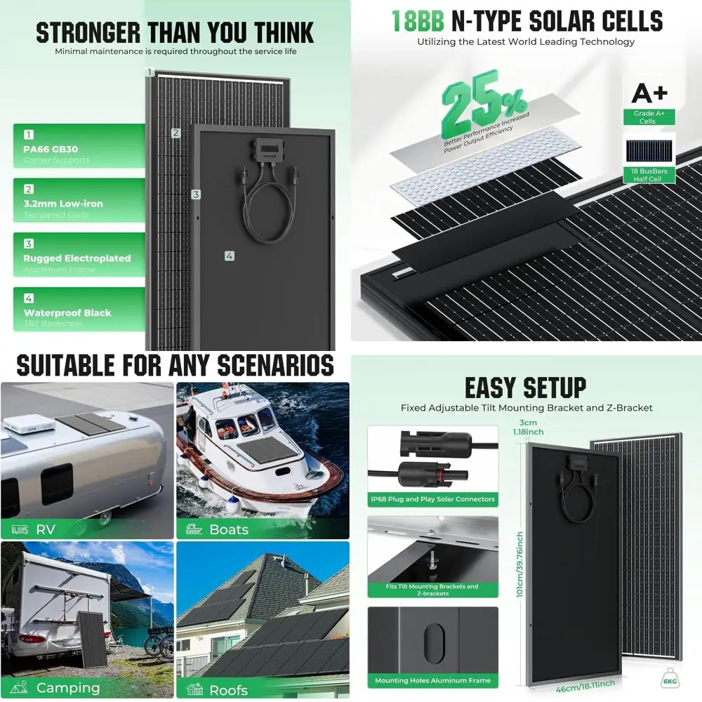 

Солнечная панель 200 Вт 18BB, двухвольтовые монокристаллические солнечные панели 100 Вт, КПД 25% для автодомов, лодок, морских судов и автономных систем