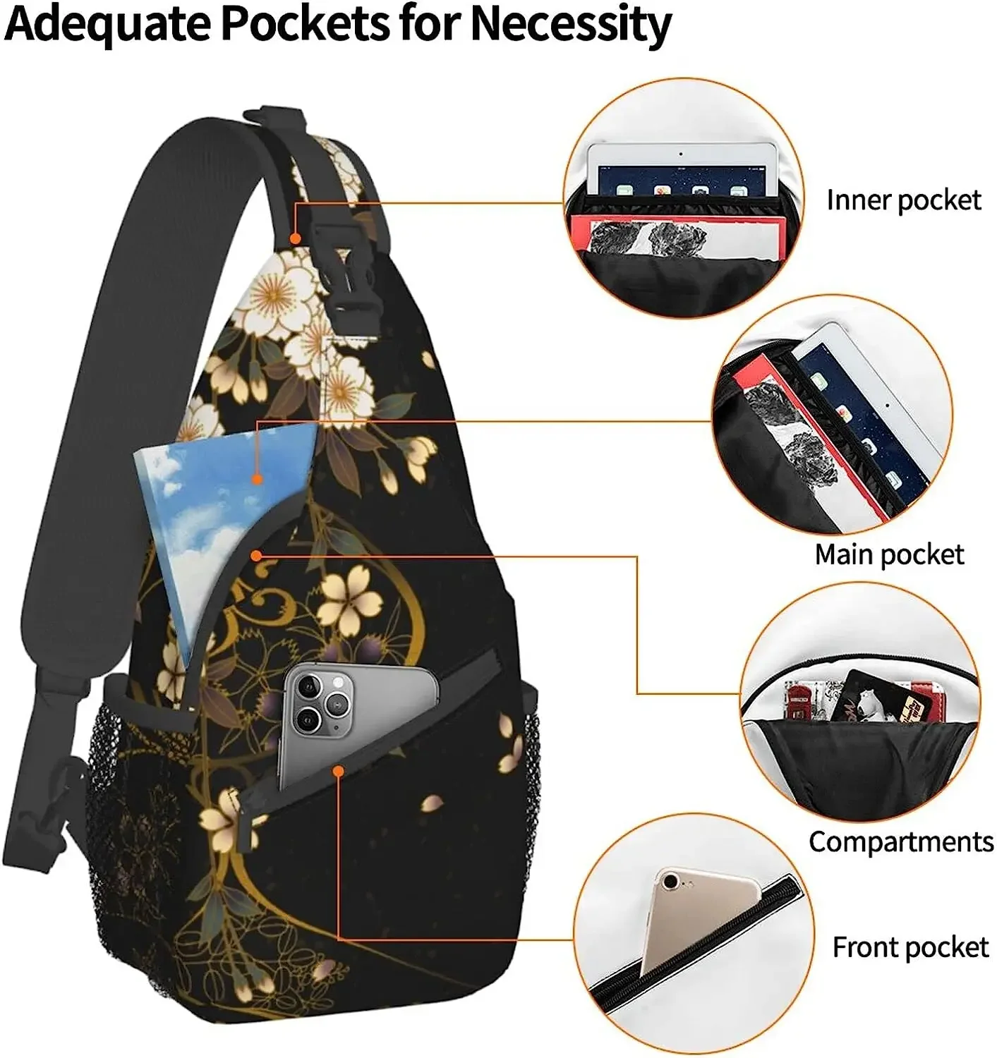 Flower Sling Bag,Lightweight Crossbody Sling Backpack Chest Bag Adjustable Casual Shoulder  Travel Hiking Daypack for Men Women