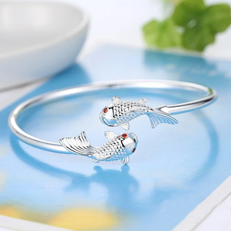 

High quality 925 Stamp Silver color Original goldfish bracelets Bangles for women fashion Luxury party wedding jewelry fine gift