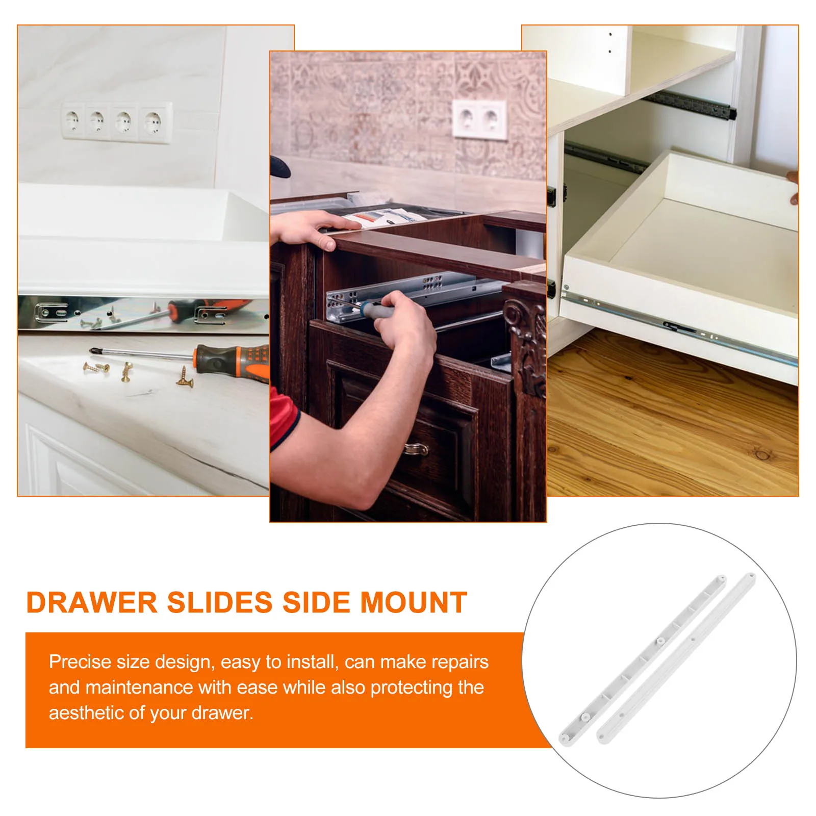 

2 Pcs Plastic Drawer Slides 12 Inch White Cabinet Wardrobe Hardware Side Mount Full Extension Drawer Guides Replacement Parts
