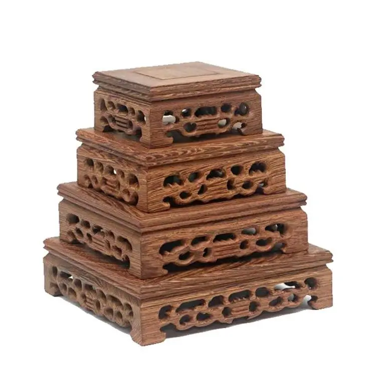 wood solid wood cut out carved vase bottom seat purple clay teapot cup buddha bonsai handicraft display stand