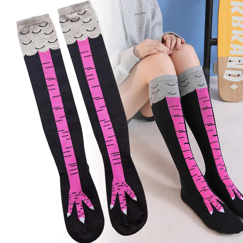 

Women Chicken Paws Feet Long Socks Girls Funny Cartoon Cotton Chicken Leg Socks Ladies 3D Printed Above Knee High Socks Dropship